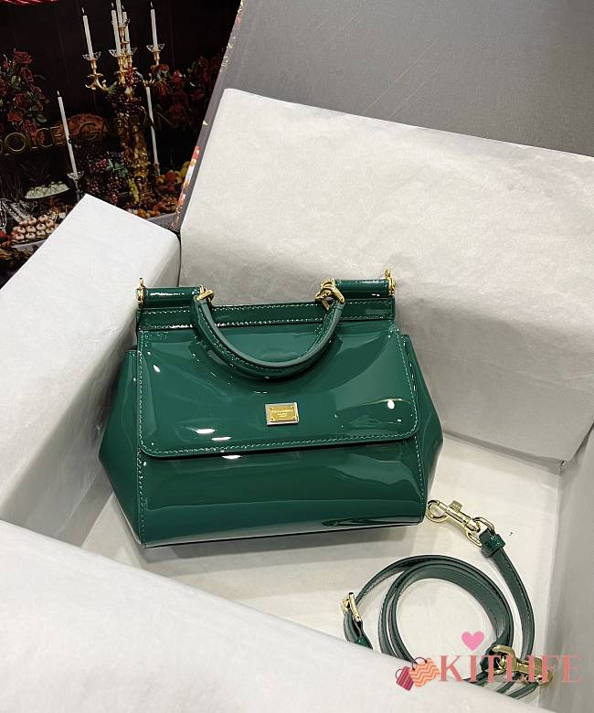 Kitlife Dolce & Gabbana Green Patent Leather Sicily Bag 20x16x8cm - 1