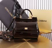Kitlife Dolce & Gabbana Dark Brown Patent Leather Sicily Bag 20x16x8cm - 1