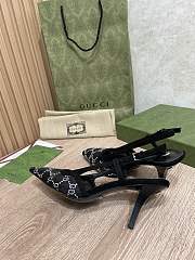 Kilife Gucci GG Slingback 75mm Pump Black Moire Fabric GG Crytsal Applique - 2