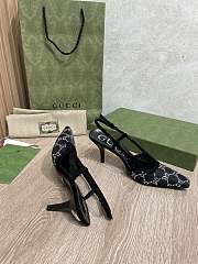 Kilife Gucci GG Slingback 75mm Pump Black Moire Fabric GG Crytsal Applique - 3