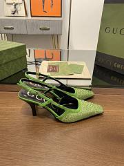Kitlife Gucci GG Slingback 75mm Pump Green Moire Fabric GG Crytsal Applique - 1