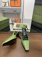Kitlife Gucci GG Slingback 75mm Pump Green Moire Fabric GG Crytsal Applique - 6