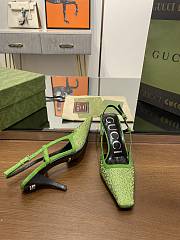 Kitlife Gucci GG Slingback 75mm Pump Green Moire Fabric GG Crytsal Applique - 5
