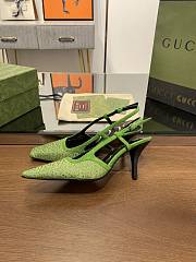 Kitlife Gucci GG Slingback 75mm Pump Green Moire Fabric GG Crytsal Applique - 4