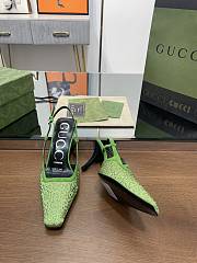 Kitlife Gucci GG Slingback 75mm Pump Green Moire Fabric GG Crytsal Applique - 2