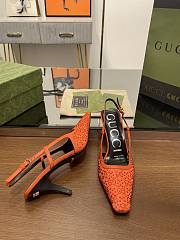 Kitlife Gucci GG Slingback 75mm Pump Organe Moire Fabric GG Crytsal Applique - 5
