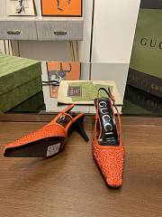 Kitlife Gucci GG Slingback 75mm Pump Organe Moire Fabric GG Crytsal Applique - 4