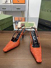 Kitlife Gucci GG Slingback 75mm Pump Organe Moire Fabric GG Crytsal Applique - 2