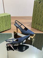 Kitlife Gucci GG Slingback 75mm Pump Dark Blue Moire Fabric GG Crytsal Applique - 6