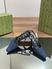 Kitlife Gucci GG Slingback 75mm Pump Dark Blue Moire Fabric GG Crytsal Applique - 4