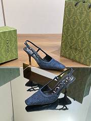 Kitlife Gucci GG Slingback 75mm Pump Dark Blue Moire Fabric GG Crytsal Applique - 2