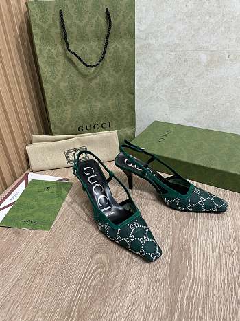 Kilife Gucci GG Crystal Lace Mesh Fabric Pumps Green