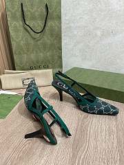 Kilife Gucci GG Crystal Lace Mesh Fabric Pumps Green - 5