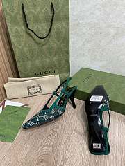 Kilife Gucci GG Crystal Lace Mesh Fabric Pumps Green - 4