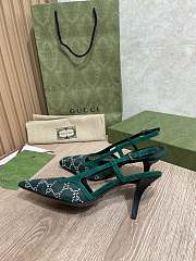 Kilife Gucci GG Crystal Lace Mesh Fabric Pumps Green - 3
