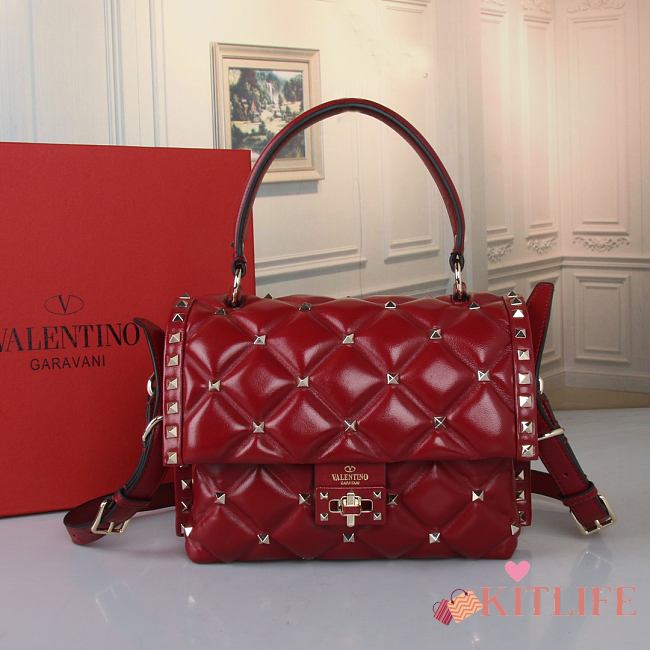Kitlife Valentino Candy Stud Top Handle Bag Red 23×11×17cm - 1