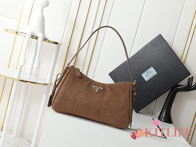 Kitlife Prada Suede Aimee Bag Brown 1BC229 31x18x10cm - 1