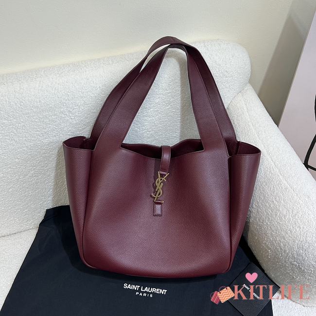 Kitlife Saint Laurent LE 5 À 7 Bea Tote Bag In Burgundy Grained Leather 763435 50x28x18cm - 1