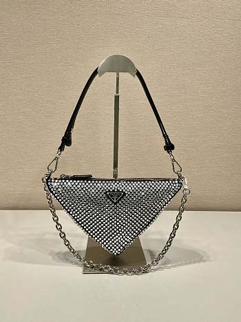 Kitlife Prada Crystal Triangle Saffiano Shoulder Bag Silver 1BC190 26x15x6cm