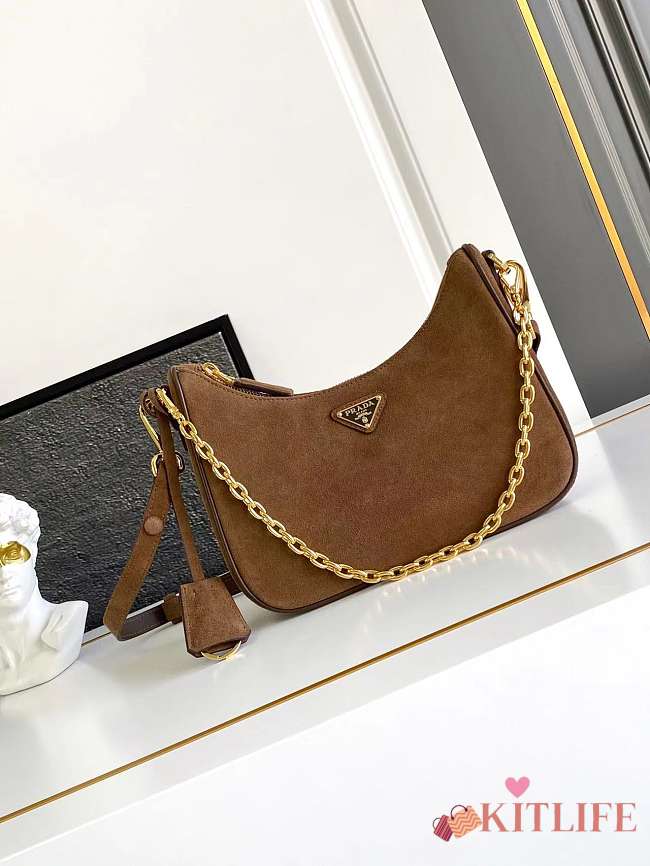 Kitlife Prada Hobo Brown Suede Underarm Bag 1BC204 22x18x6cm - 1