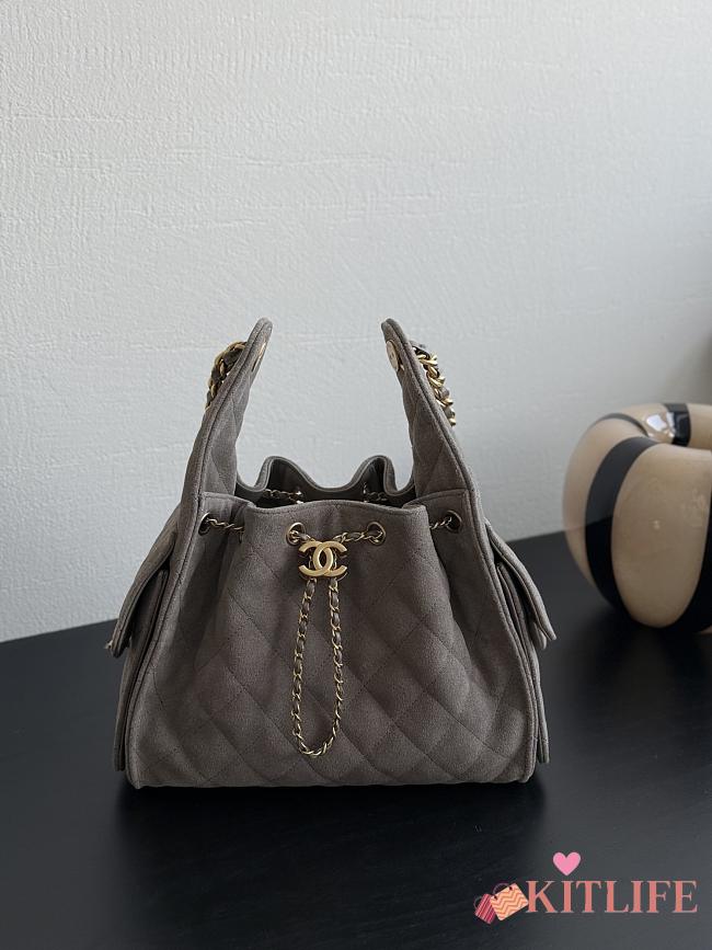 Kitlife Chanel 25C Drawstring Bucket Hobo Bag Grey 30×26×14cm - 1