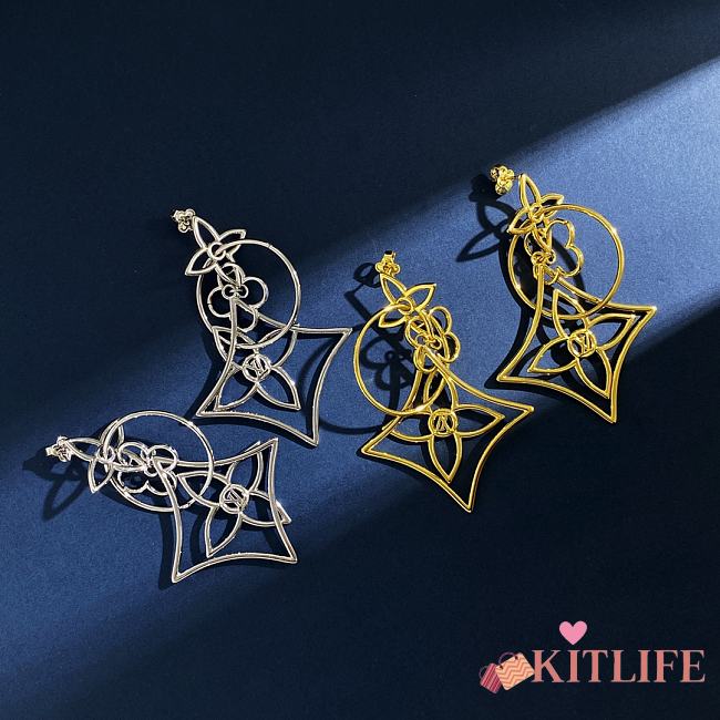 Kitlife Louis Vuitton Classic Hollow Cross Flower Tassel Pendant Earrings Gold / Silver  - 1