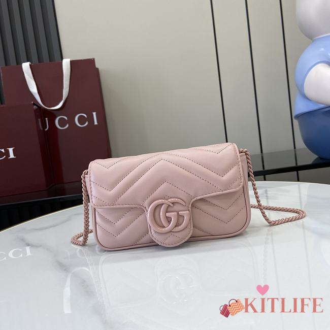 Kitlife Gucci GG Marmont Matelasse Super Mini Bag Pink 476433 16.5x10x4.5cm - 1