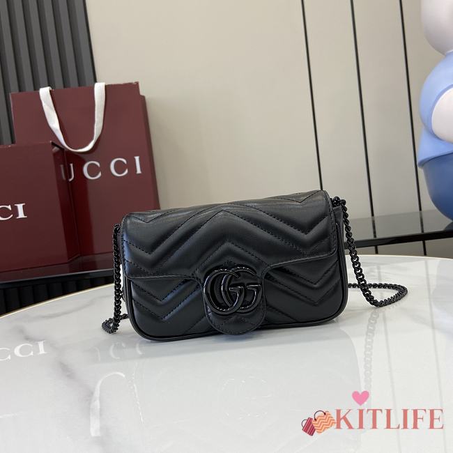 Kitlife Gucci GG Marmont Matelasse Super Mini Bag Black 476433 16.5x10x4.5cm - 1