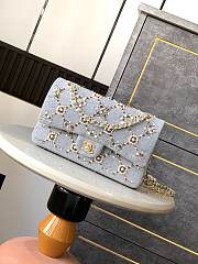 Kitlife Chanel Pearl Strass Crystal CC Classic Double Flap Bag in Grey Wool Twill Grey 25cm - 1