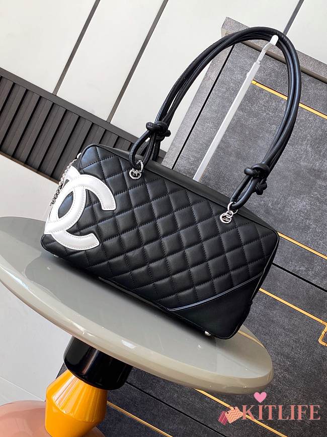 Kitlife Chanel Cambon Bowling Bag Black & White 27x15x10cm - 1