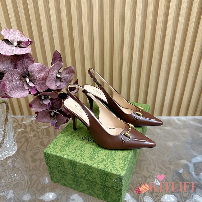 Kitlife Gucci Horsebit Heel Pointed Sandals Brown - 1