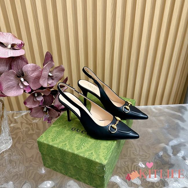 Kitlife Gucci Horsebit Heel Pointed Sandals Black - 1