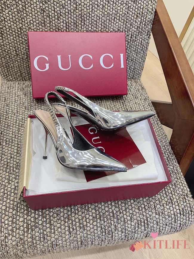 Kitlife Gucci Signoria Slingback Pump In Silver Metallic Leather - 1