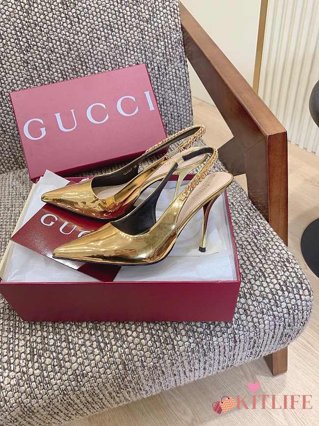 Kitlife Gucci Signoria Slingback Pump In Gold Metallic Leather - 1