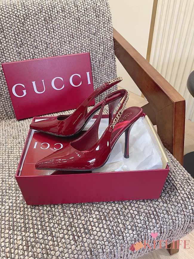Kitlife Gucci Signoria Slingback Pump In Red Metallic Leather - 1