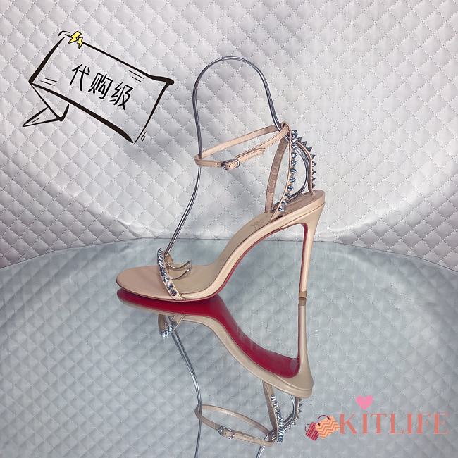 Kitlife Christian Louboutin Beige Leather Spiked So Me 100 Sandals - 1