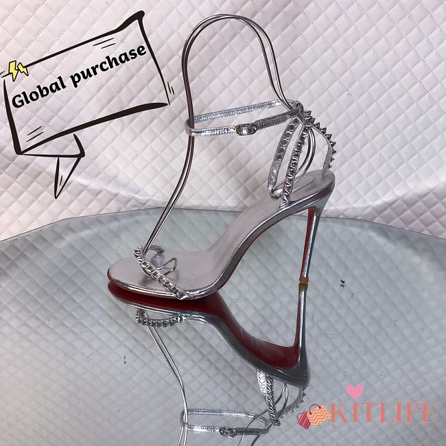 Kitlife Christian Louboutin Silver Leather Spiked So Me 100 Sandals - 1
