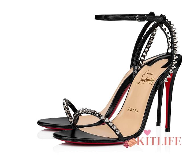 Kitlife Christian Louboutin Black Leather Spiked So Me 100 Sandals - 1