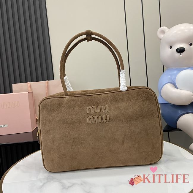 Kitlife MiuMiu Brown Velvet Leather Handle Bag 5BB117 34x23x12cm - 1