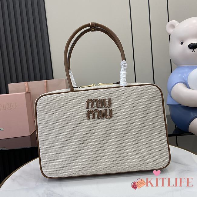 Kitlife MiuMiu Canvas Tote Bag With Leather Edges 34x23x12cm - 1