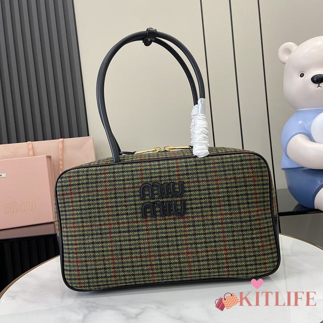 Kitlife MiuMiu Beau Top-handle Tratan Bag Green With Leather Details 34x23x12cm - 1