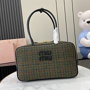 Kitlife MiuMiu Beau Top-handle Tratan Bag Green With Leather Details 34x23x12cm - 1