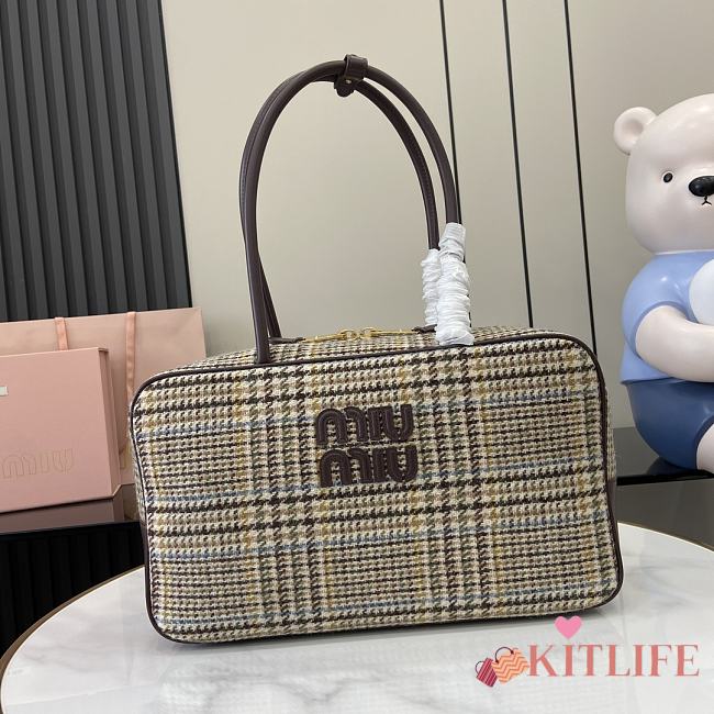Kitlife MiuMiu Beau Top-handle Tratan Bag Beige With Leather Details 34x23x12cm - 1