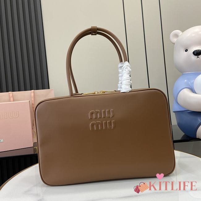 Kitlife MiuMiu Brown Leather Beau Shoulder Bag 34x23x12cm - 1