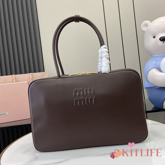 Kitlife MiuMiu Burgundy Leather Beau Shoulder Bag 34x23x12cm - 1