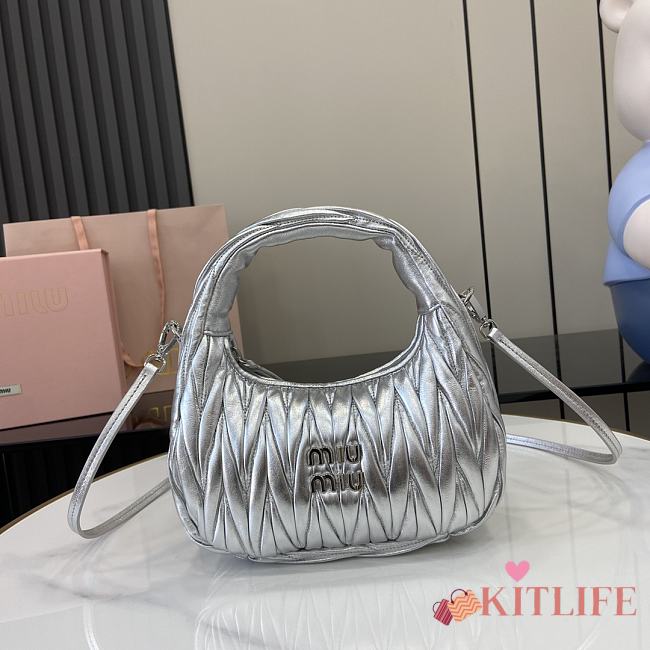 Kitlife Miu Miu Wander Hobo Bag Silver 20x6x17cm - 1