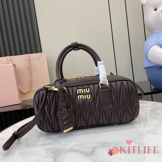 Kitlife MiuMiu Arcadie Matelasse Top Handle Bag Dark Brown 27x12x9cm - 1