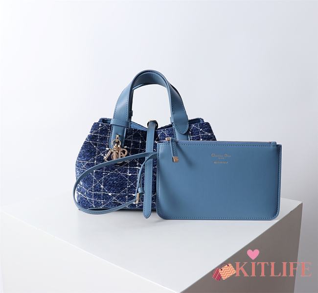 Kitlife Dior Toujours Bag Denim Blue Tweed With White Cannage Motif 28.5x19x21.5cm  - 1