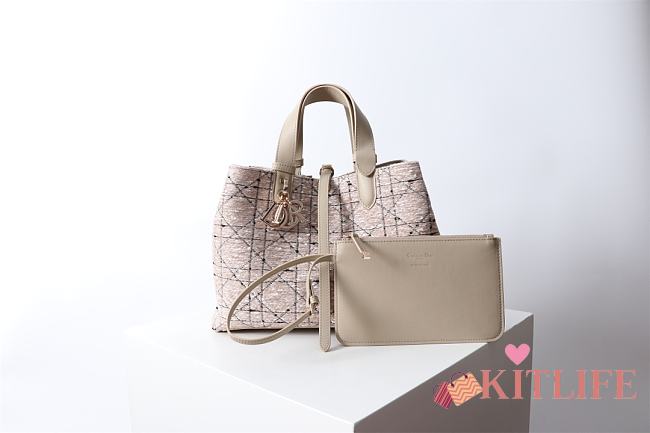 Kitlife Dior Toujours Bag Denim Beige Tweed With White Cannage Motif 28.5x19x21.5cm - 1