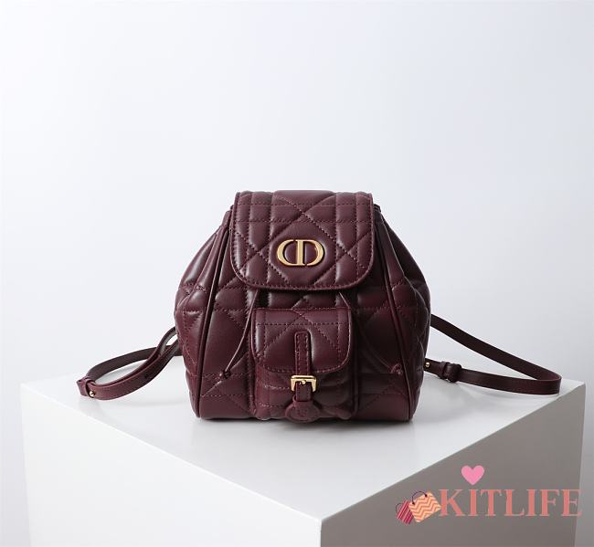 Kitlife Dior Caro Backpack Burgundy 19.5x18.5x8.5cm - 1